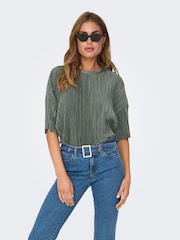 ONLY Grey Loose Fit Plisse Blouses - Image 2 of 5