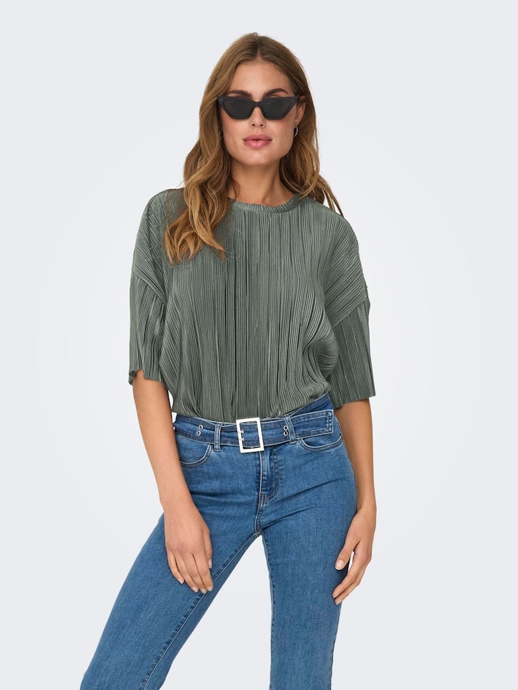 ONLY Grey Loose Fit Plisse Blouses - Image 2 of 5