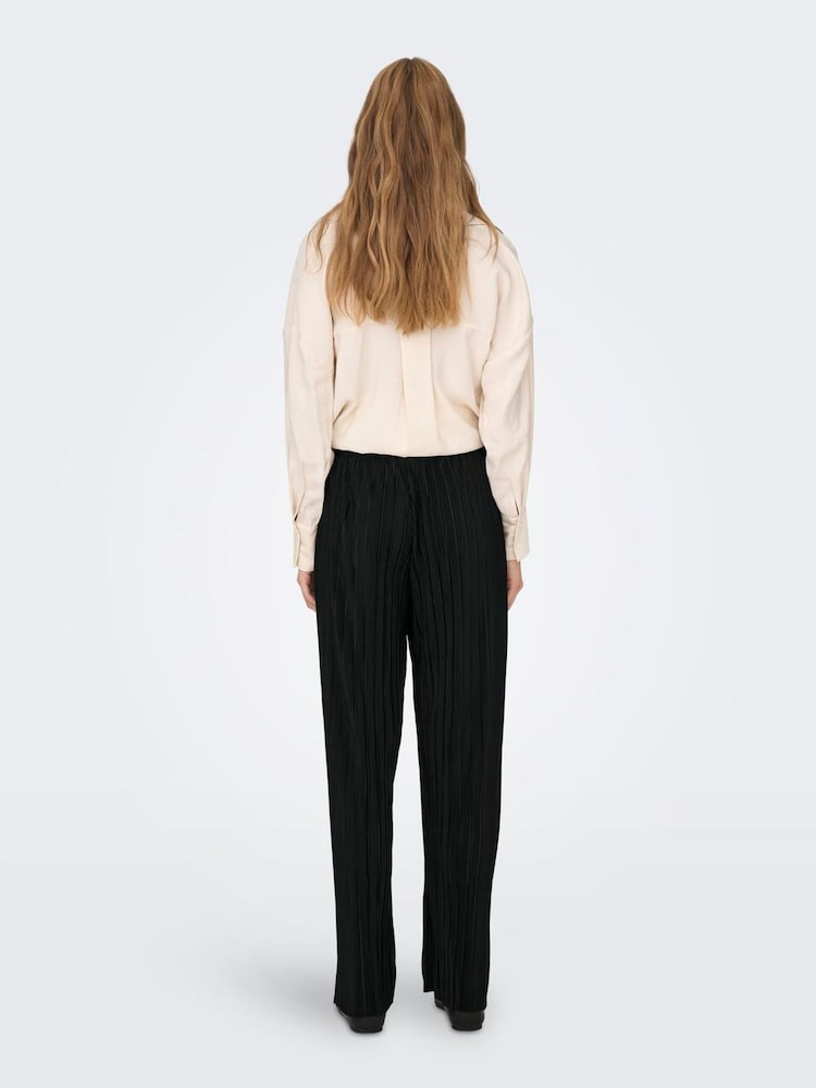 ONLY Black Plisse Wide Leg Trousers - Image 1 of 5