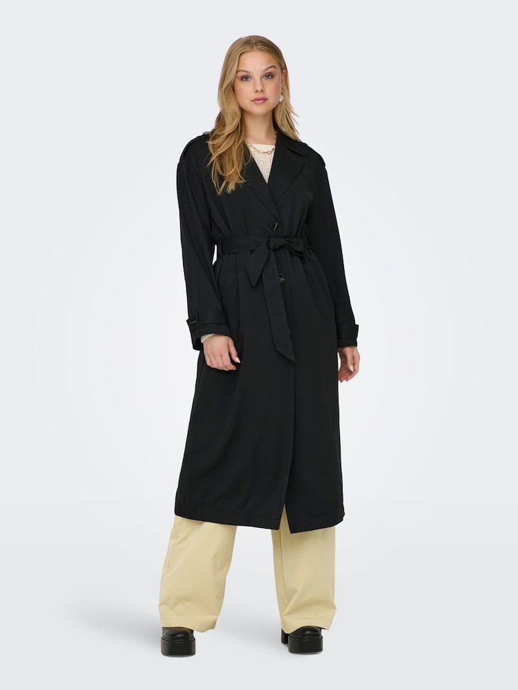 ONLY Black Long Trench Coat - Image 1 of 6