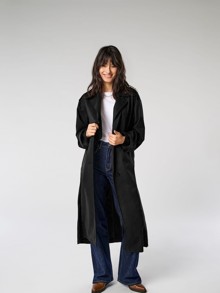 ONLY Black Long Trench Coat - Image 1 of 7 ONLY Black Long Trench Coat - Image 1 of 7