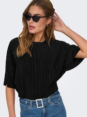 ONLY Black Loose Fit Plisse Blouses - Image 2 of 6
