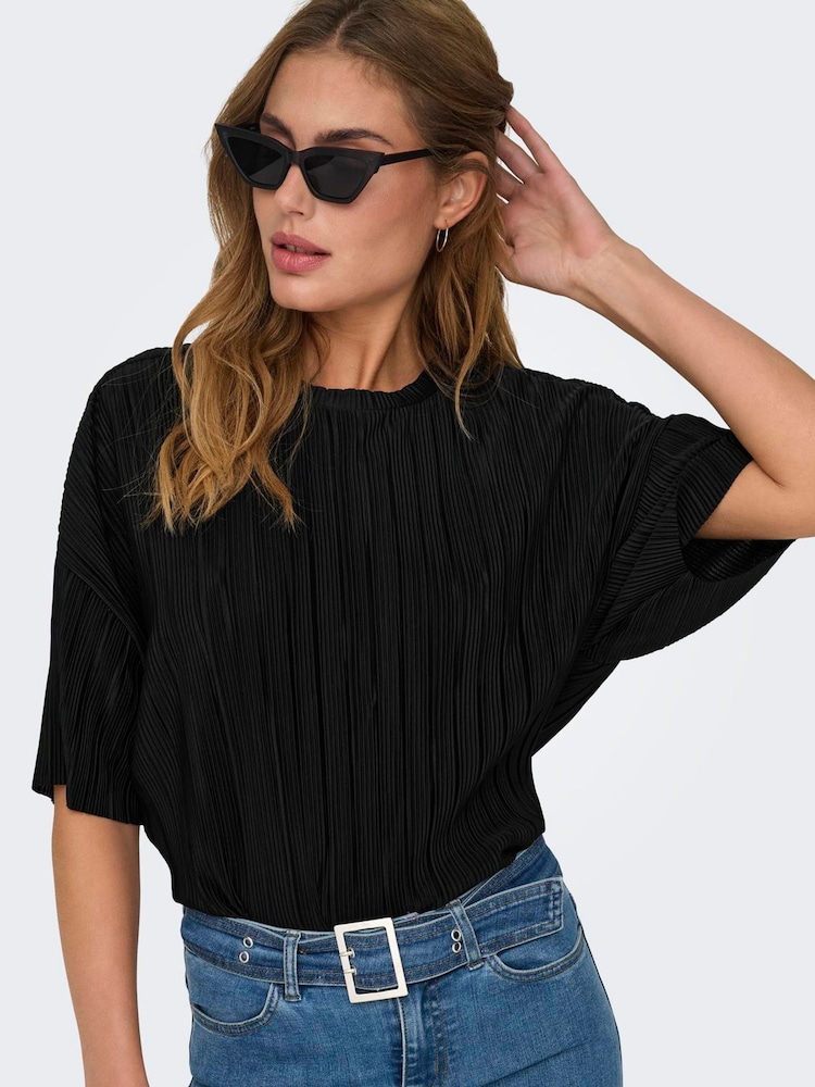 ONLY Black Loose Fit Plisse Blouses - Image 2 of 6