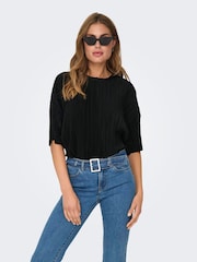 ONLY Black Loose Fit Plisse Blouses - Image 3 of 6