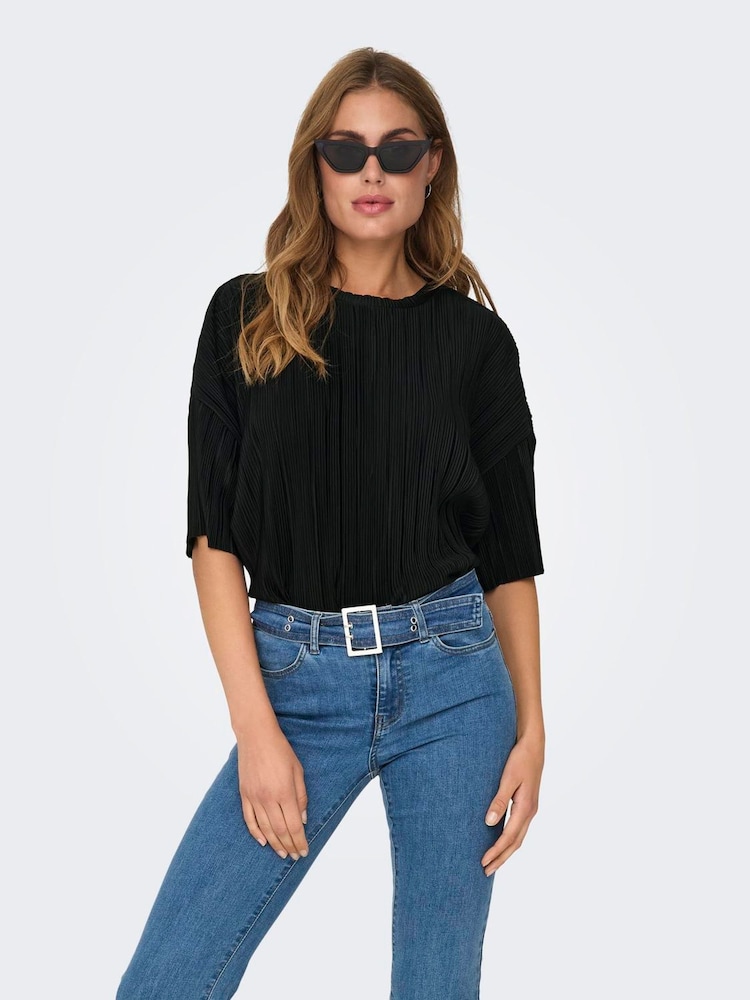 ONLY Black Loose Fit Plisse Blouses - Image 4 of 7