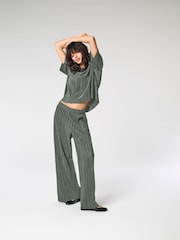 ONLY Grey Plisse Wide Leg Trousers - Image 1 of 5
