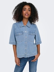 ONLY Blue Short Sleeved Denim 100% Cotton Shirt - Image 1 of 6