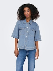ONLY Blue Short Sleeved Denim 100% Cotton Shirt - Image 2 of 6