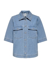 ONLY Blue Short Sleeved Denim 100% Cotton Shirt - Image 4 of 6