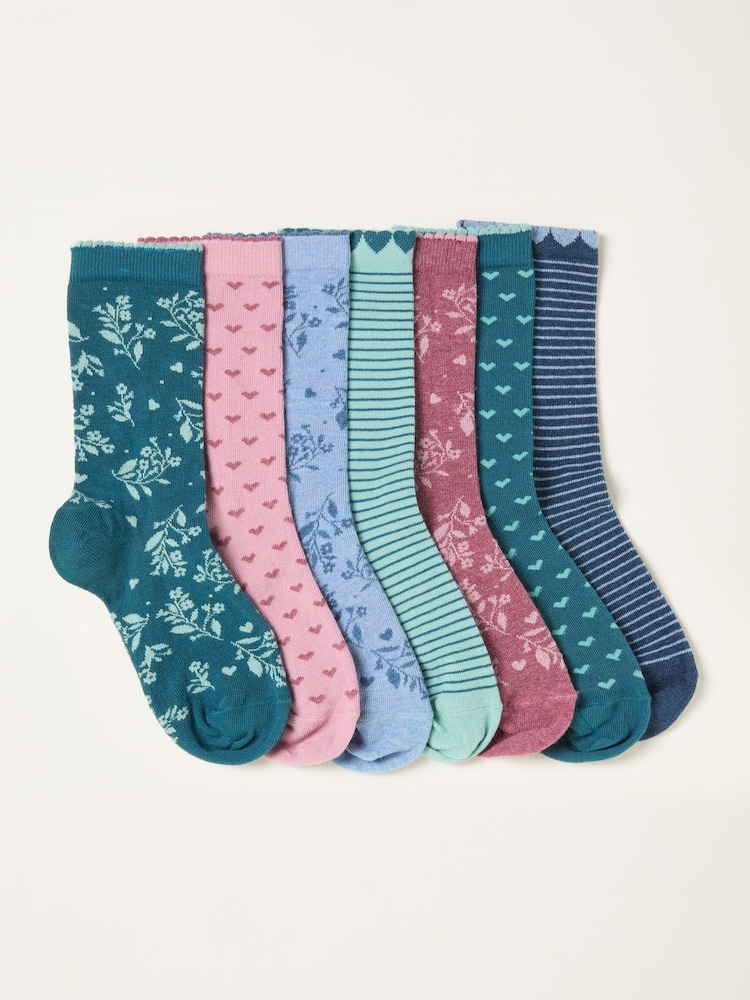 FatFace Green Floral 7 Pairs of Floral Socks - Image 1 of 2 FatFace Green Floral 7 Pairs of Floral Socks - Image 1 of 2