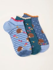 FatFace Blue 3 Pairs of Hedgehog Trainer Socks - Image 1 of 2