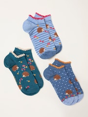 FatFace Blue 3 Pairs of Hedgehog Trainer Socks - Image 2 of 2
