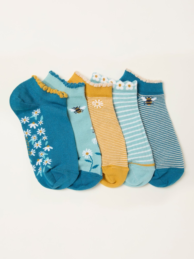 FatFace Mustard Yellow 5 Pairs of Bee Trainer Socks - Image 1 of 2 FatFace Mustard Yellow 5 Pairs of Bee Trainer Socks - Image 1 of 2