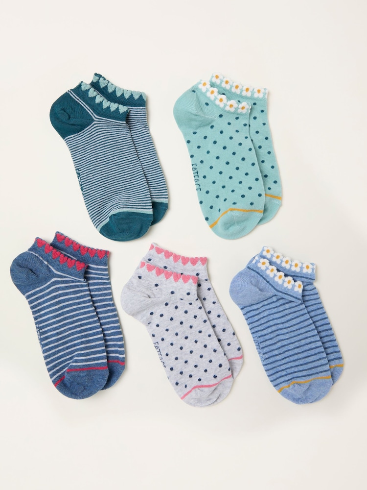 FatFace Blue Spots 5 Pairs of Spot and Stripe Trainer Socks - Image 2 of 2 FatFace Blue Spots 5 Pairs of Spot and Stripe Trainer Socks - Image 2 of 2