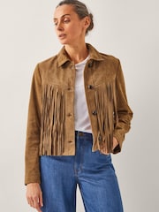 Monsoon Brown Lily Fringe Suede Jacket - Image 1 of 6