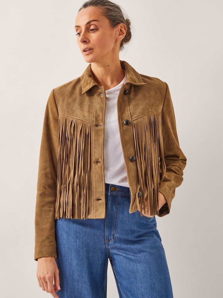 Monsoon Brown Lily Fringe Suede Jacket - Image 1 of 6