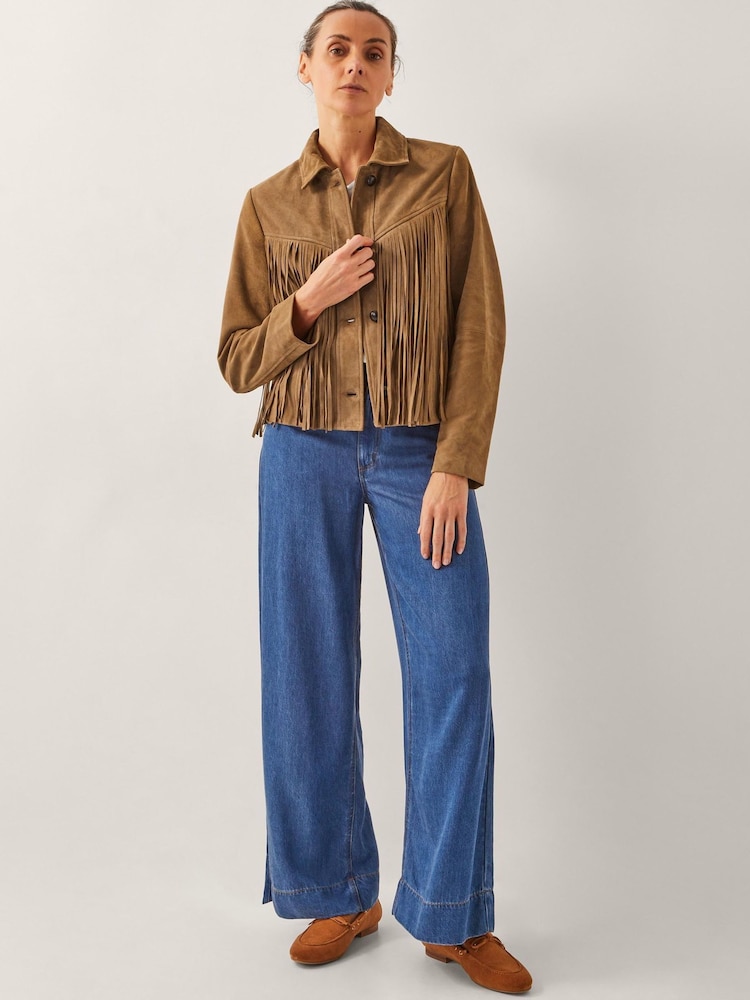 Monsoon Brown Lily Fringe Suede Jacket - Image 2 of 6