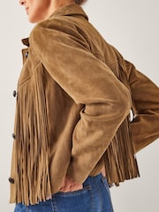 Monsoon Brown Lily Fringe Suede Jacket - Image 3 of 6