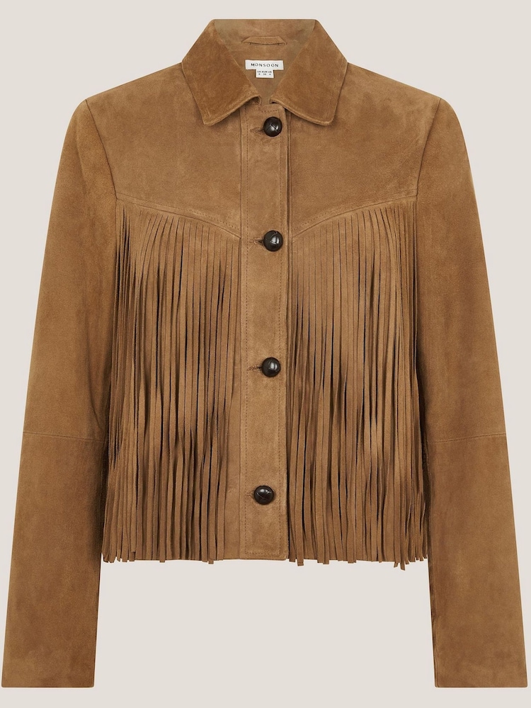 Monsoon Brown Lily Fringe Suede Jacket - Image 6 of 6