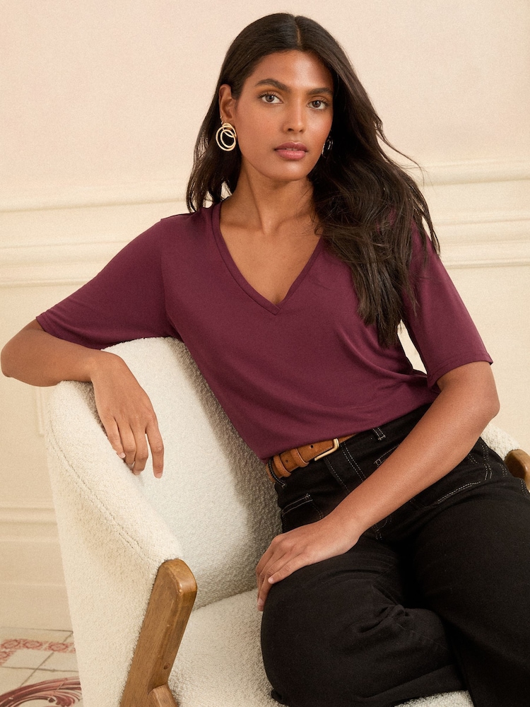 Love & Roses Burgundy Red V-Neck Jersey Premium T-Shirt - Image 1 of 4