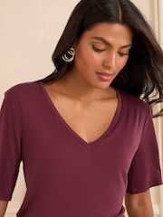 Love & Roses Burgundy Red V-Neck Jersey Premium T-Shirt - Image 2 of 4