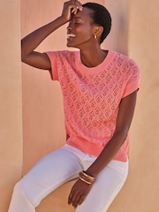Pure Collection 100% Cotton Lace Knit Top - Image 1 of 3