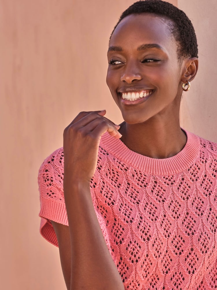 Pure Collection 100% Cotton Lace Knit Top - Image 2 of 3