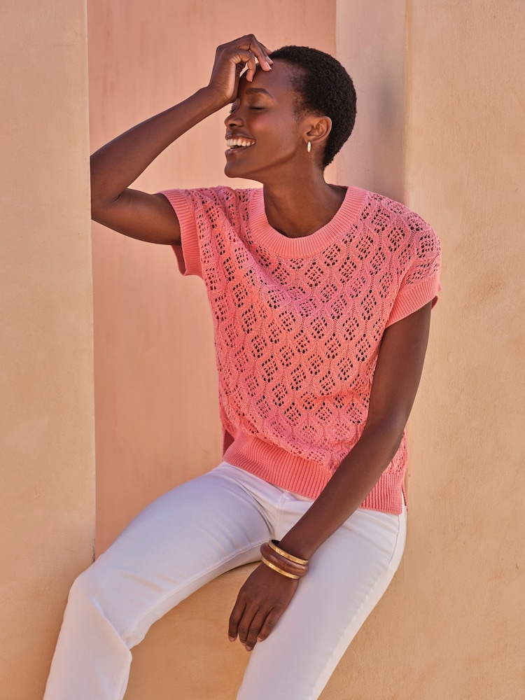 Pure Collection 100% Cotton Lace Knit Top - Image 3 of 3