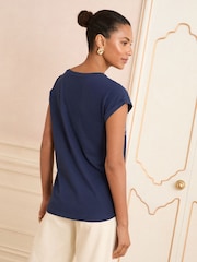 V&A | Love & Roses Navy Floral Petite Embroidered Jersey T-Shirt - Image 4 of 4