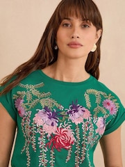 V&A | Love & Roses Teal Blue Floral Petite Embroidered Jersey T-Shirt - Image 2 of 4