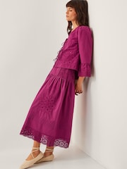 Monsoon Purple Saoirse Broderie 100% Cotton Midi Skirt - Image 1 of 5