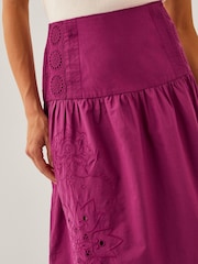 Monsoon Purple Saoirse Broderie 100% Cotton Midi Skirt - Image 3 of 5