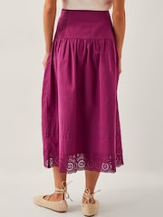 Monsoon Purple Saoirse Broderie 100% Cotton Midi Skirt - Image 4 of 5