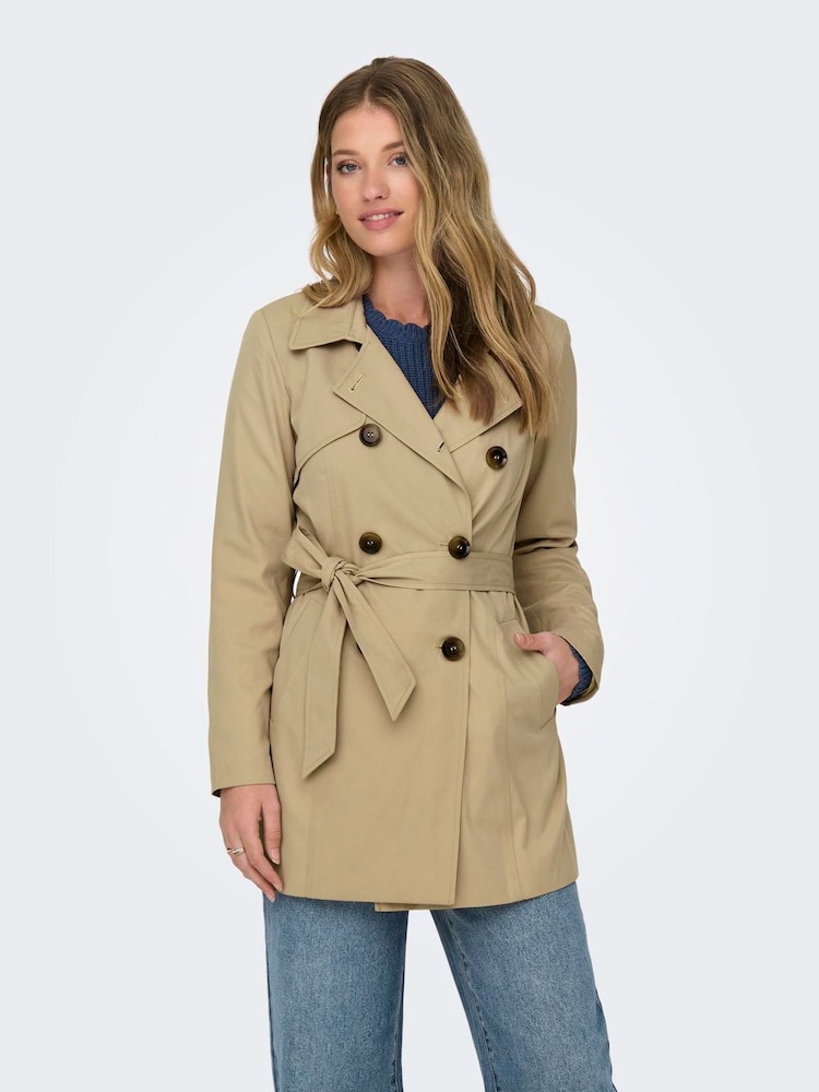 ONLY Brown Double Breasted Classic Trench Coat - Image 1 of 6