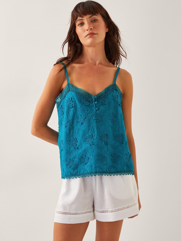 Monsoon Blue Rosie Embroidered Cami Top - Image 1 of 4