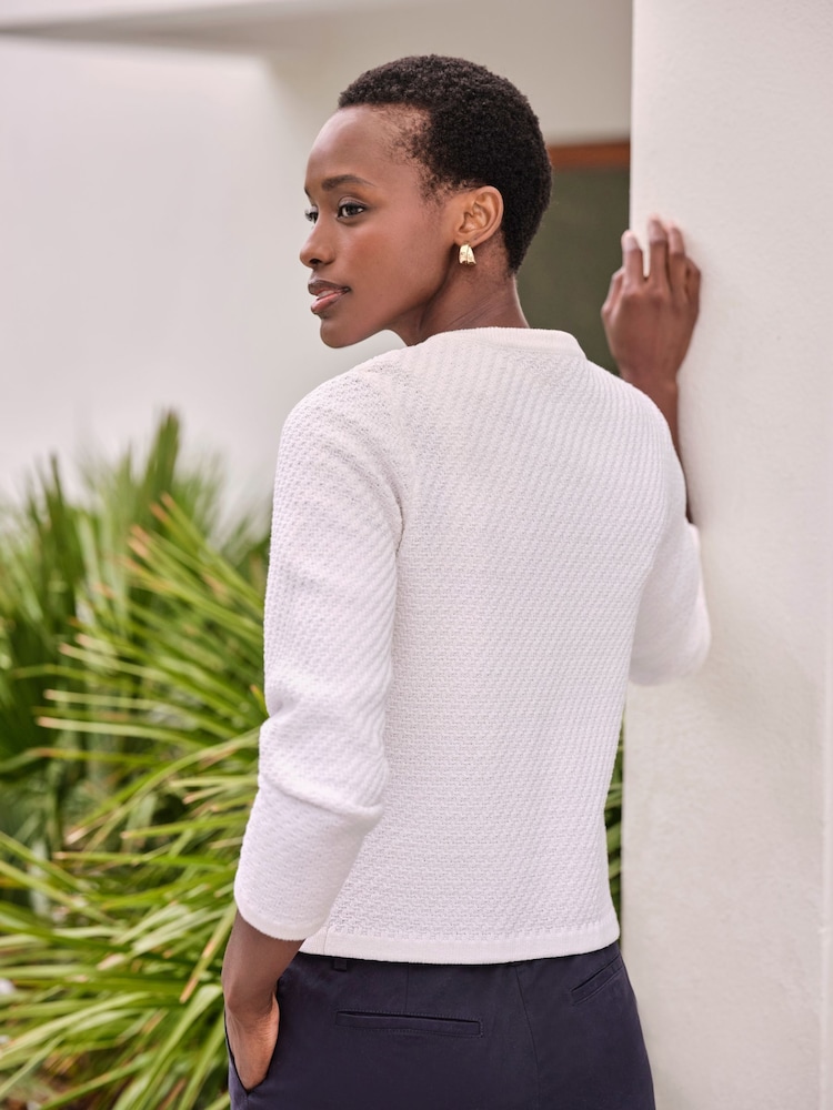 Pure Collection Cream 100% Cotton Twist Textured Jacket - Image 2 of 3
