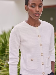 Pure Collection Cream 100% Cotton Twist Textured Jacket - Image 3 of 3