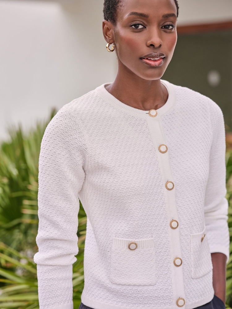 Pure Collection Cream 100% Cotton Twist Textured Jacket - Image 3 of 3