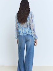 Mango Blue Floral Print Ruffle Blouse - Image 2 of 5