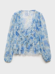 Mango Blue Floral Print Ruffle Blouse - Image 4 of 5