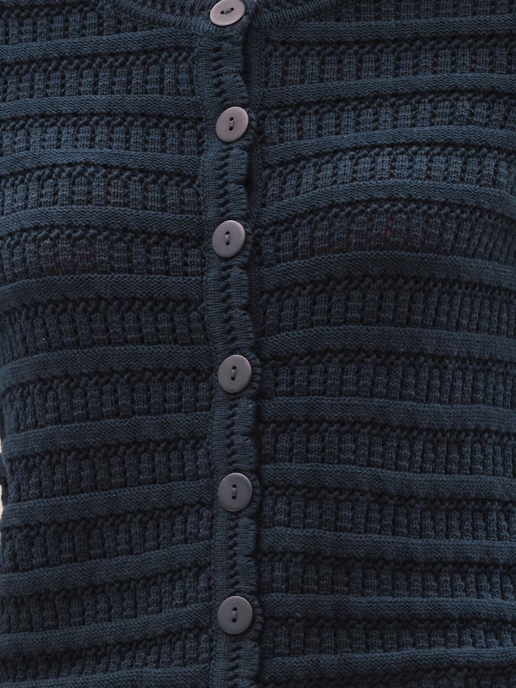 Pure Collection Blue 100% Cotton Short Sleeve Crochet Trim Cardigan - Image 2 of 3