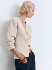 Mango Brown Button Detail Smart Cardigan - Image 1 of 6