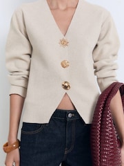 Mango Brown Button Detail Smart Cardigan - Image 4 of 6