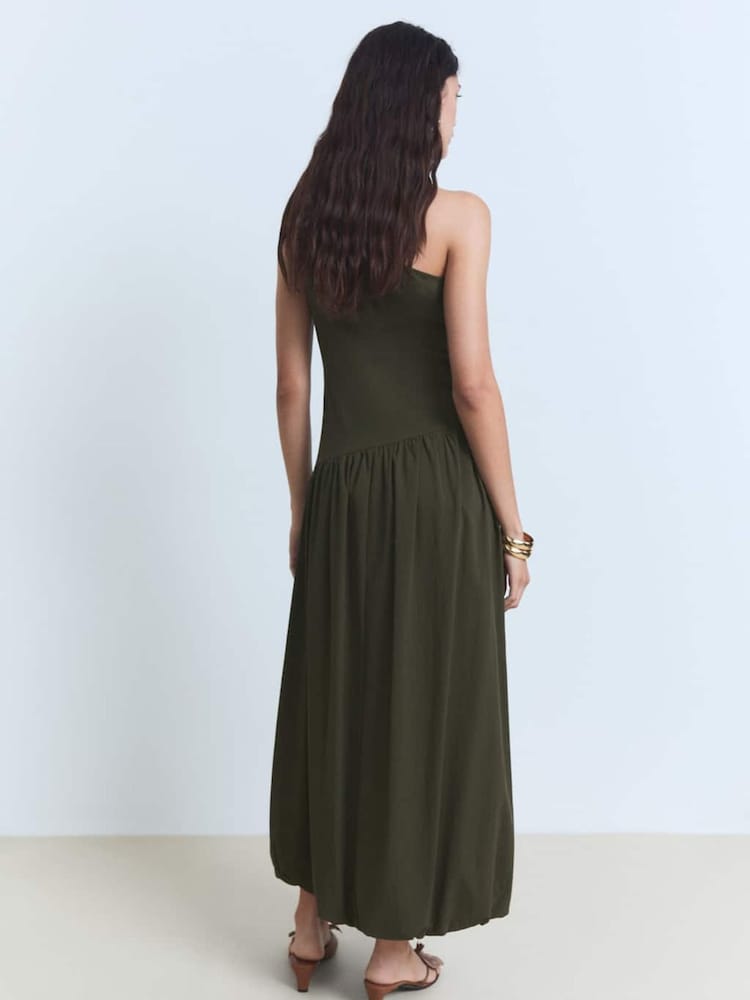 Mango Brown One Shoulder Bubble Hem Midi Dress - Image 2 of 5 Mango Brown One Shoulder Bubble Hem Midi Dress - Image 2 of 5