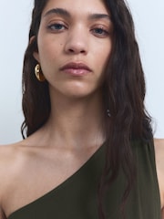Mango Brown One Shoulder Bubble Hem Midi Dress - Image 3 of 5