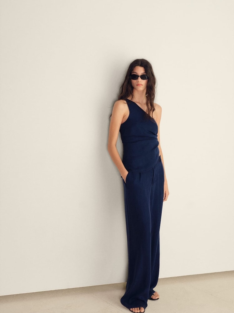 Mango Blue Tailored High Waist Trousers - Image 1 of 5 Mango Blue Tailored High Waist Trousers - Image 1 of 5