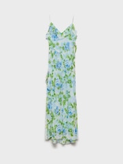 Mango Blue Floral Print Ruffle Occasion Chiffon Slip Maxi Dress - Image 5 of 6