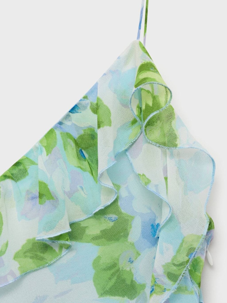 Mango Blue Floral Print Ruffle Occasion Chiffon Slip Maxi Dress - Image 6 of 6
