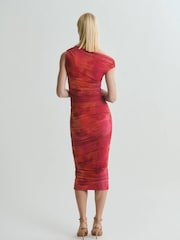 Mango Pink Mesh Asymmetric Midi Dress - Image 2 of 6