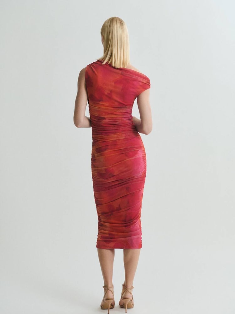 Mango Pink Mesh Asymmetric Midi Dress - Image 2 of 6